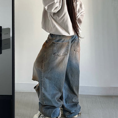 Dames baggy jeans avec design vieilli et détails détruits créatifs Chic und Stil