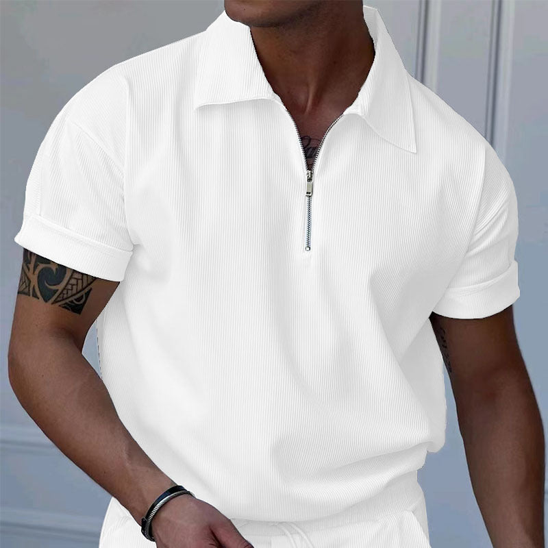 Chemise polo à manches courtes pour hommes avec fermeture éclair et tissu structuré Chic und Stil