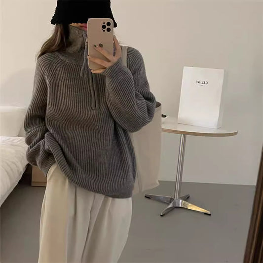 Pull en tricot pour dames avec col haut et structure en côtes Chic und Stil