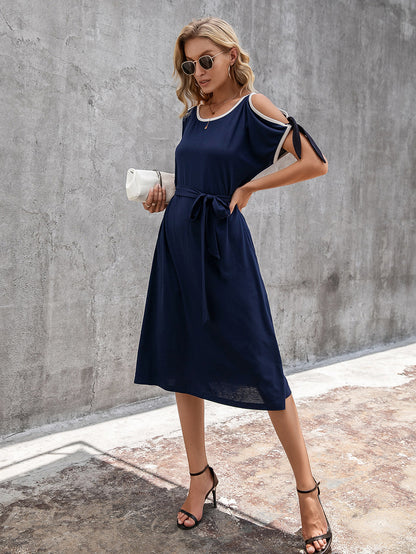 Robe midi décontractée pour femmes avec ceinture ajustable et détails en nœud Chic und Stil