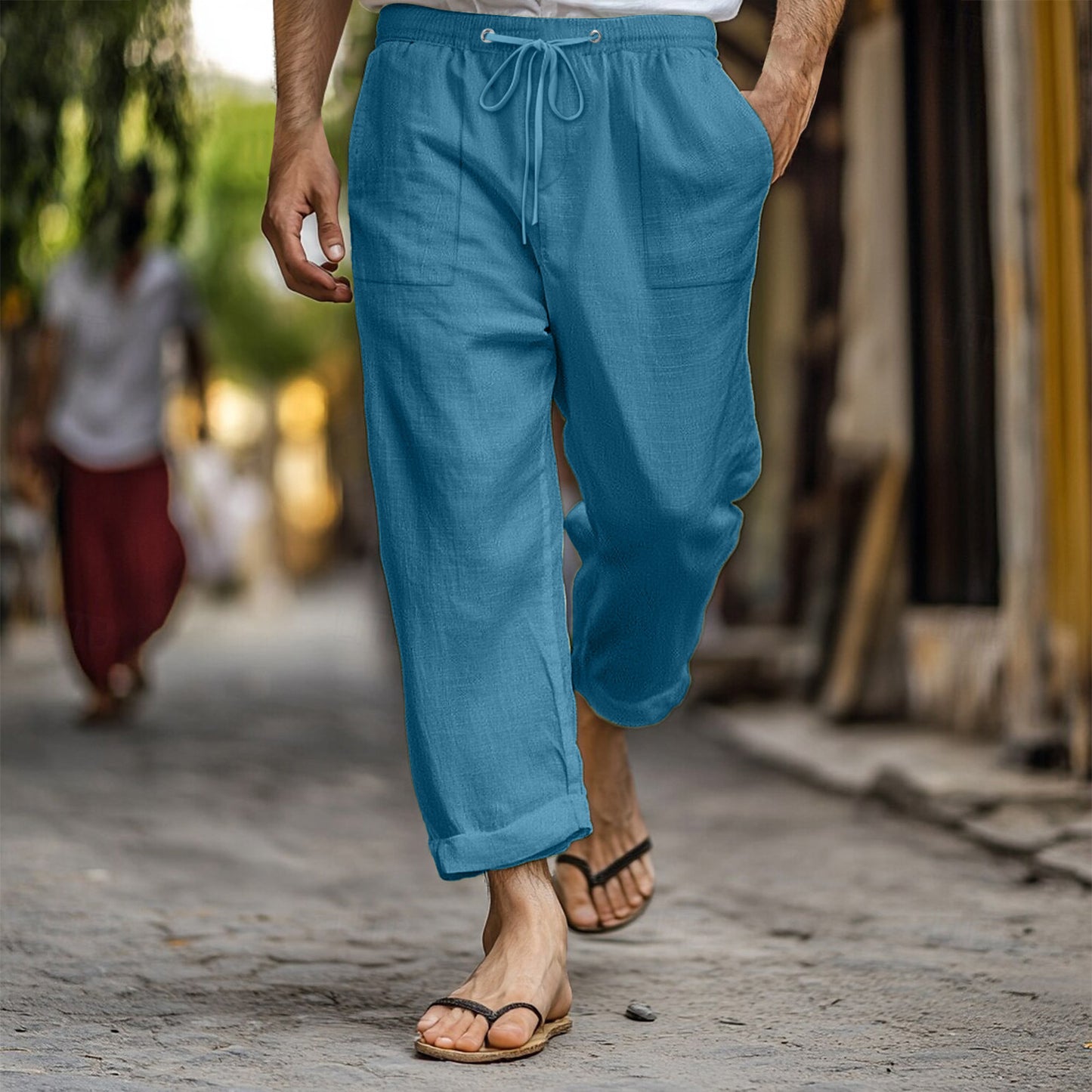 Casual and breathable linen pants for men with elastic waistband and practical side pockets Chic and Style