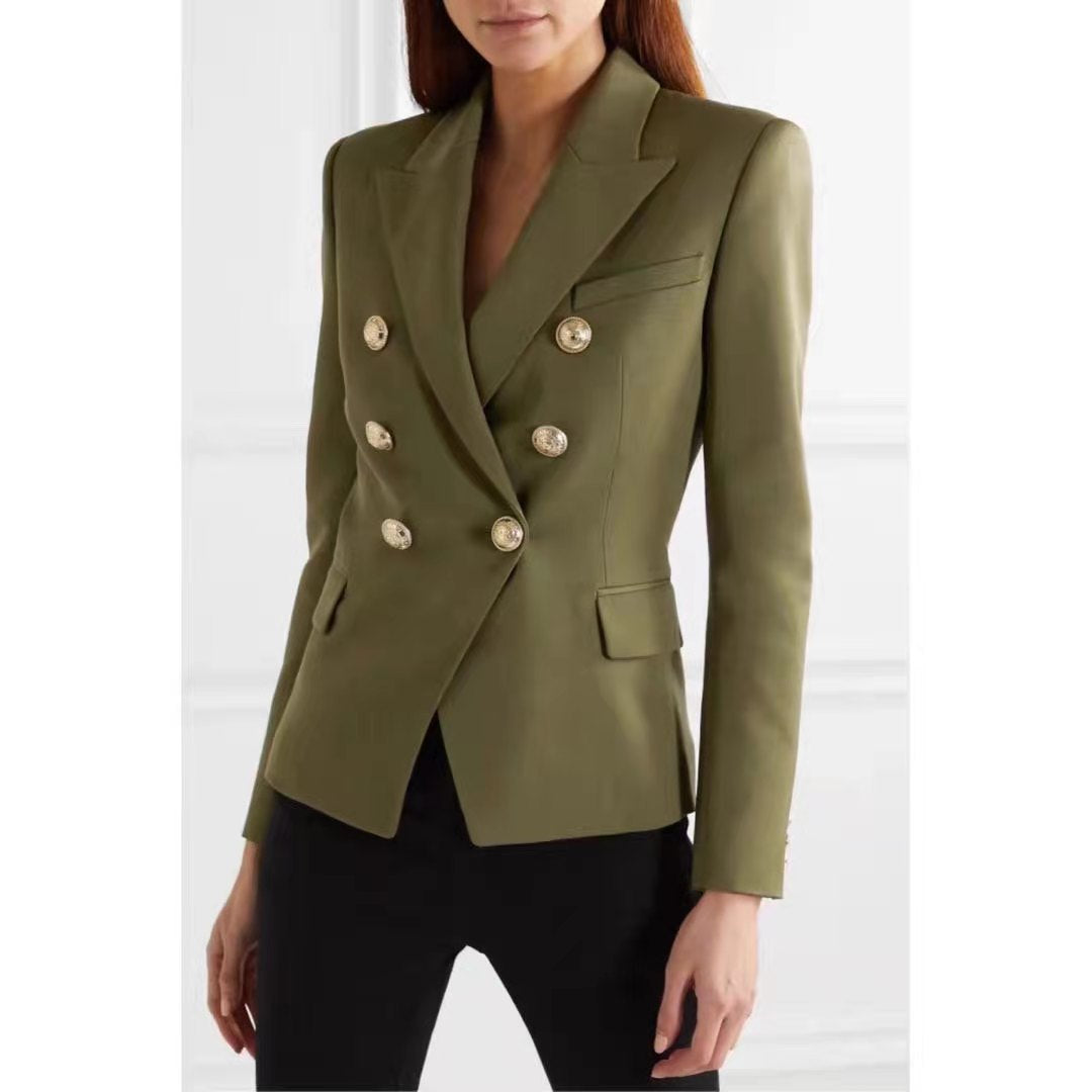 Dames Élégante Blazer à Doublé Rangée avec Boutons Dorés Chic und Stil