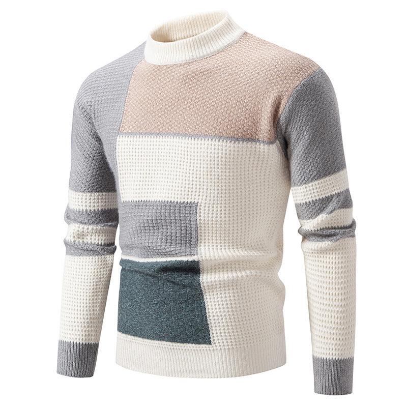 Pull moderne pour hommes avec design de blocs de couleurs texturés Chic und Stil