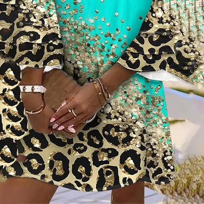 Women's Sequined Leopard Print V-Neck Tunic Dress Chic and Style