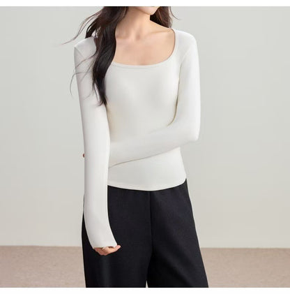 Femmes haut à manches longues avec décolleté carré Chic & Stil