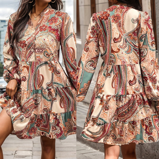 Femmes Robe Midi Imprimé Paisley Bohème Chic und Stil