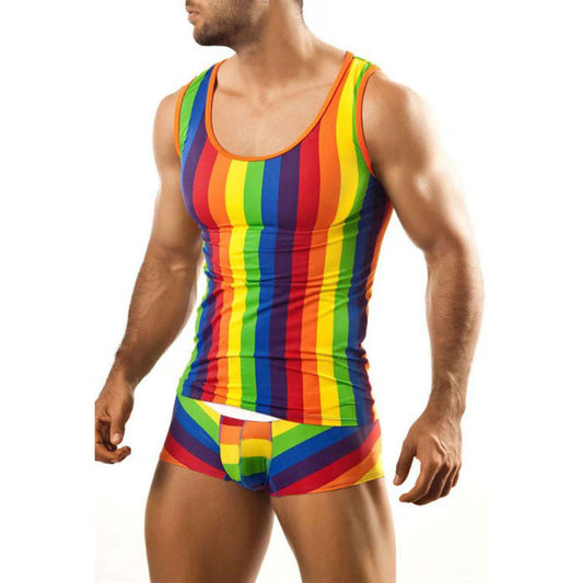 Hommes Débardeur de sport rayé coloré avec sous-vêtements assortis Chic und Stil