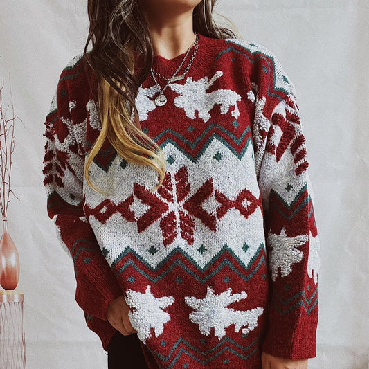 Pull en tricot festif pour femmes avec un design de Noël et col haut Chic und Stil