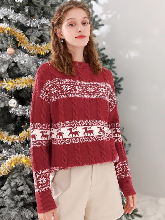 Pull-over en maille épaisse pour dames avec motif festif et col haut Chic und Stil