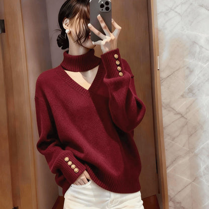 Pull en cachemire de luxe pour femmes avec col roulé et détails de boutons Chic & Stil