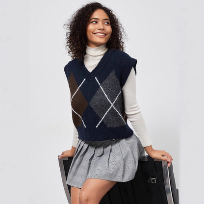 Pull en tricot pour dames avec un motif losange moderne Chic und Stil