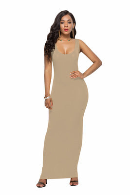 Femmes Robe maxi élégante et ajustée avec un décolleté rond profond Chic und Stil