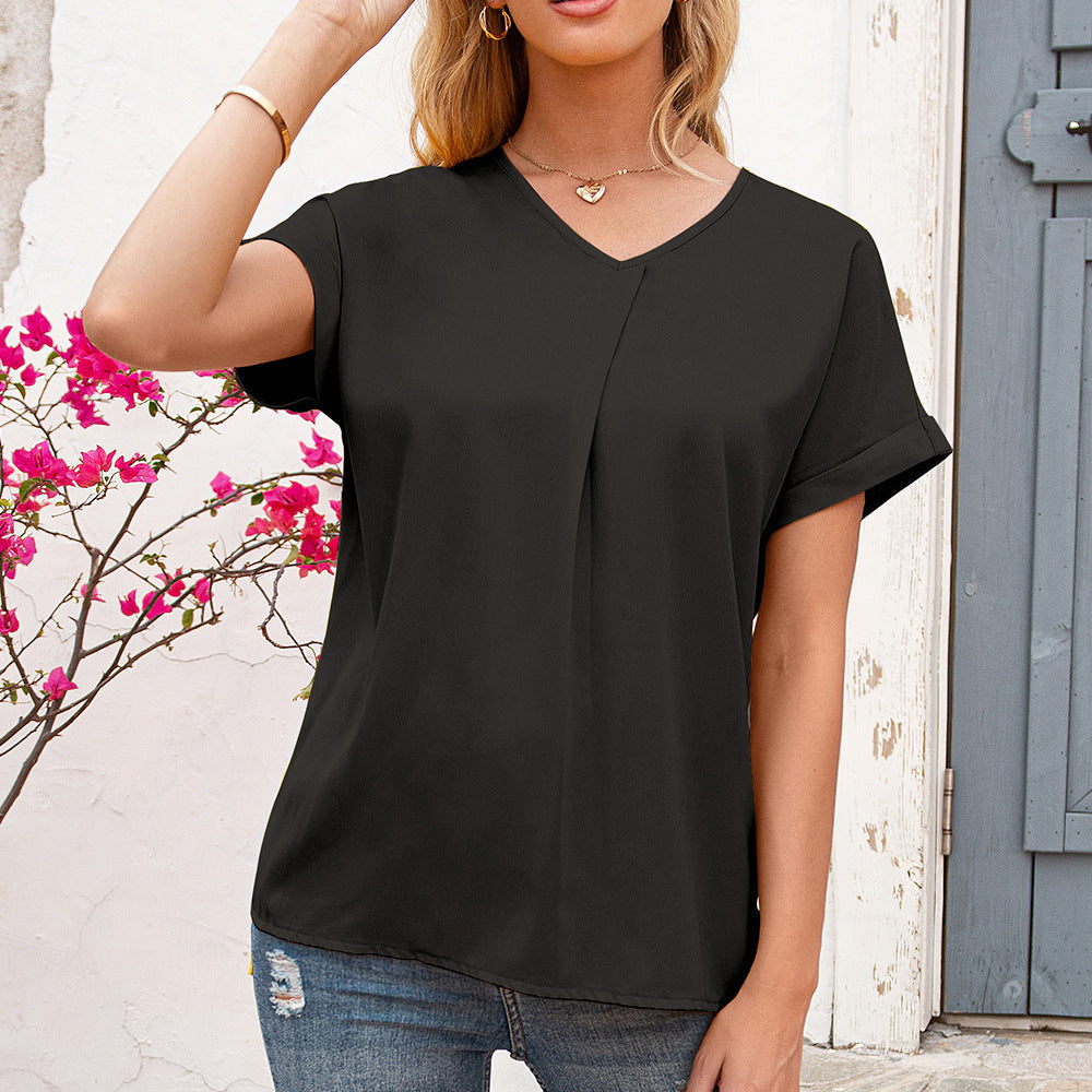 Blouse élégante à col en V pour dames avec plis et fentes latérales Chic und Stil