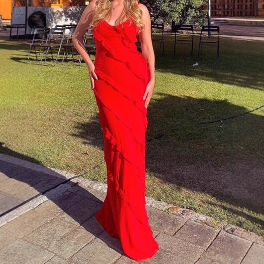 Dames Élégante Robe Maxi avec des Détails de Volants Raffinés Chic und Stil