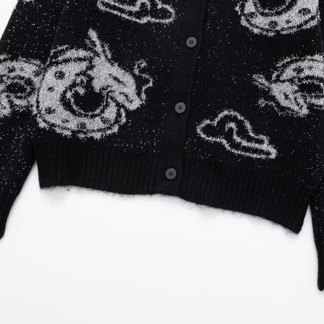 Dames Cardigan à motifs avec motif de dragon et fermeture à boutons Chic und Stil