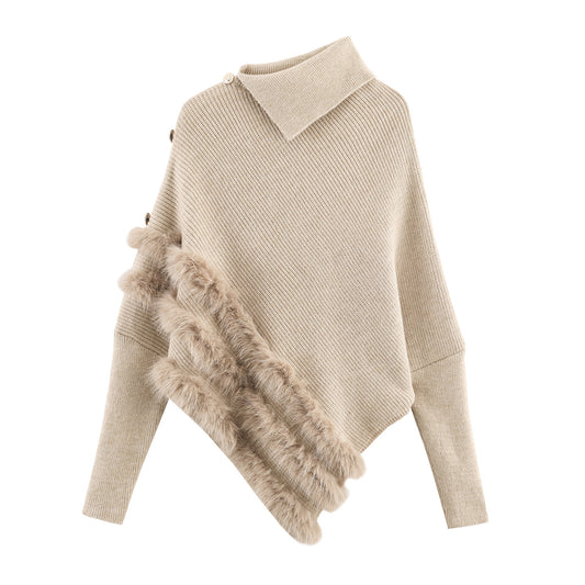Pull en tricot pour femmes avec un mélange de laine fin et une élégante finition en fourrure Chic und Stil
