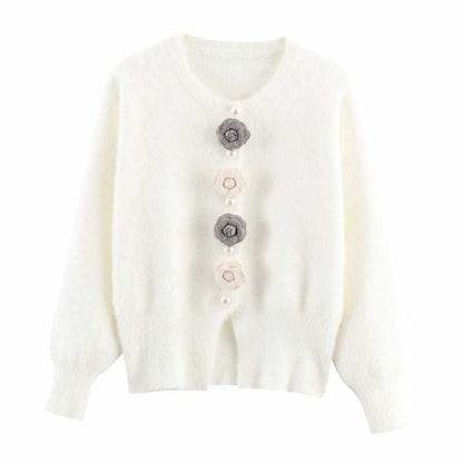 Dames gilet douillet en tricot avec détails de boutons floraux Chic und Stil