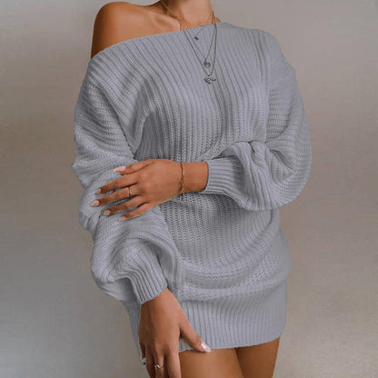 Robe en tricot off-shoulder pour femmes avec des manches volumineuses et une surface texturée Chic und Stil