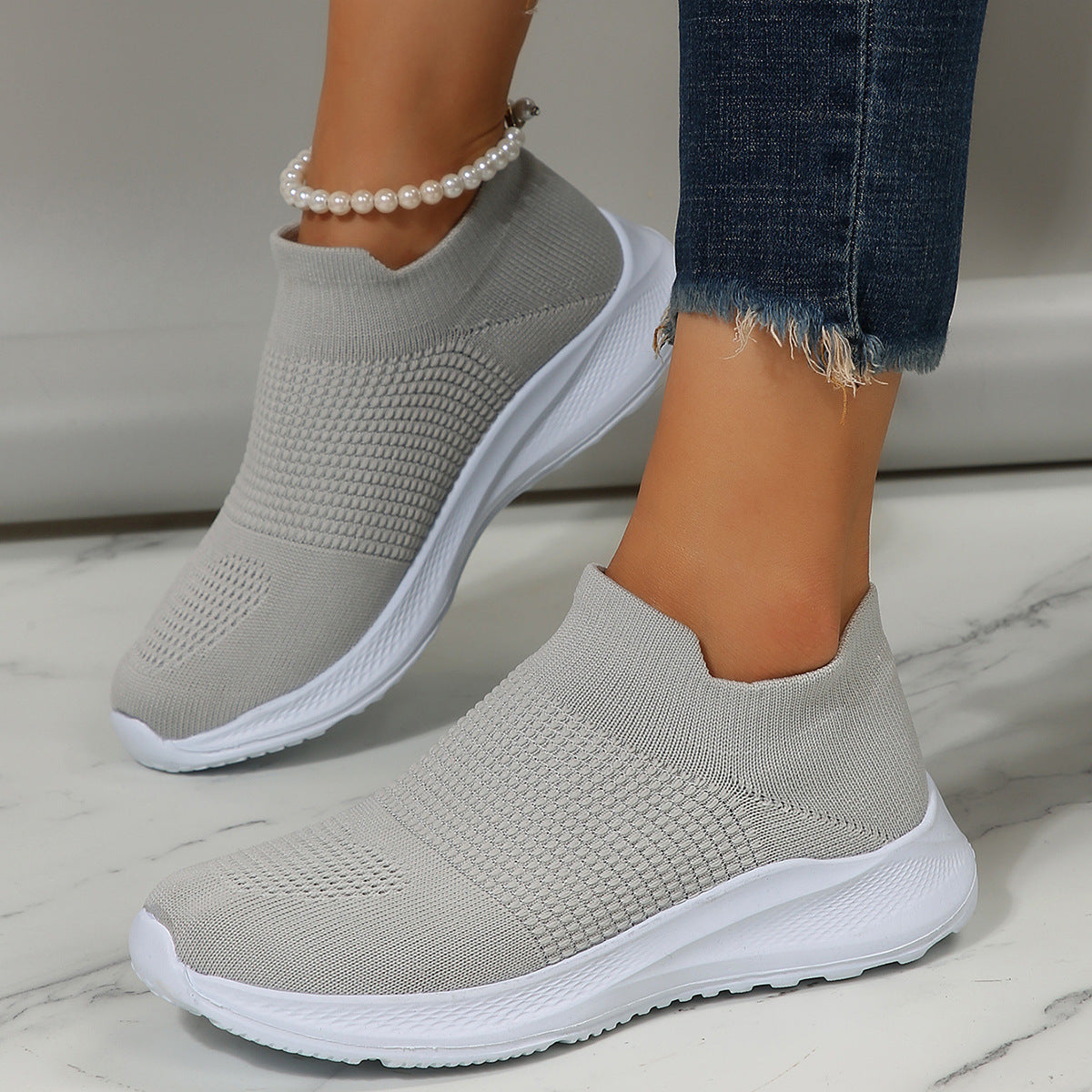 Baskets Slip-On respirantes pour femmes avec tige en tricot flexible Chic und Stil