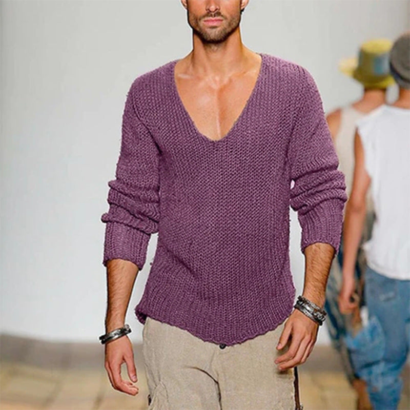Pull décontracté pour homme en tricot avec décolleté en V profond et coupe confortable Chic und Stil