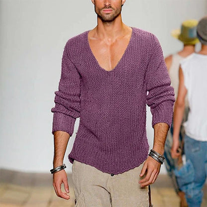 Pull décontracté pour homme en tricot avec décolleté en V profond et coupe confortable Chic und Stil