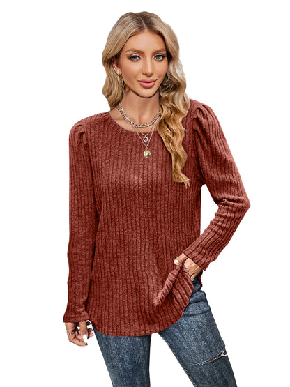 Pull en tricot pour femmes avec manches bouffantes et motif en fines côtes Chic und Stil