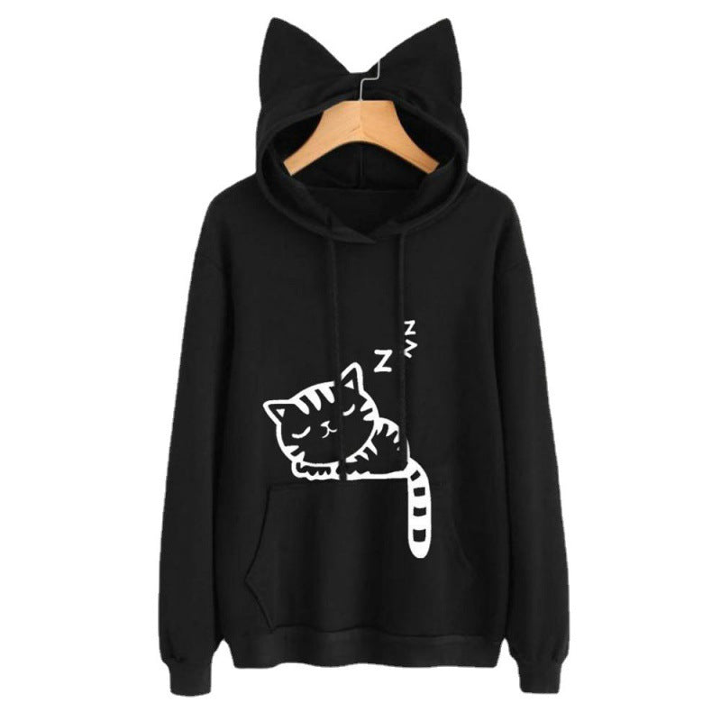 Pull à capuche pour femmes avec oreilles de chat et impression mignonne Chic und Stil