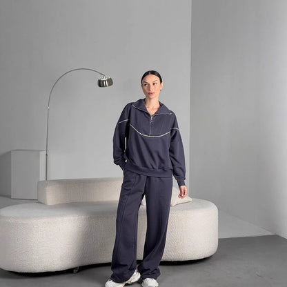 Women's sports top with short zip and matching casual pants Chic and Style