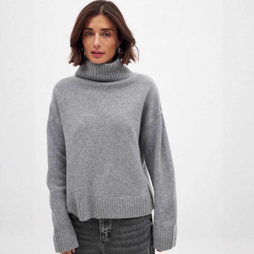 Dames pull-over col roulé fin en tricot doux Chic und Stil