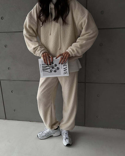 Ladies Comfortable Fleece Hoodie with Wide Pants Chic and Style