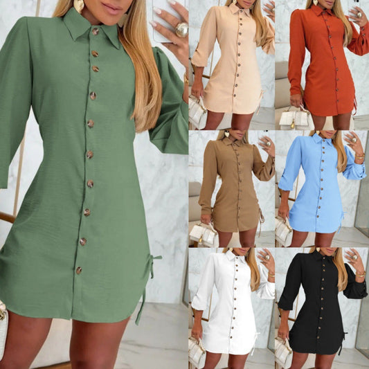 Robe chemise à boutons pour dames à coupe féminine avec détails volants Chic und Stil