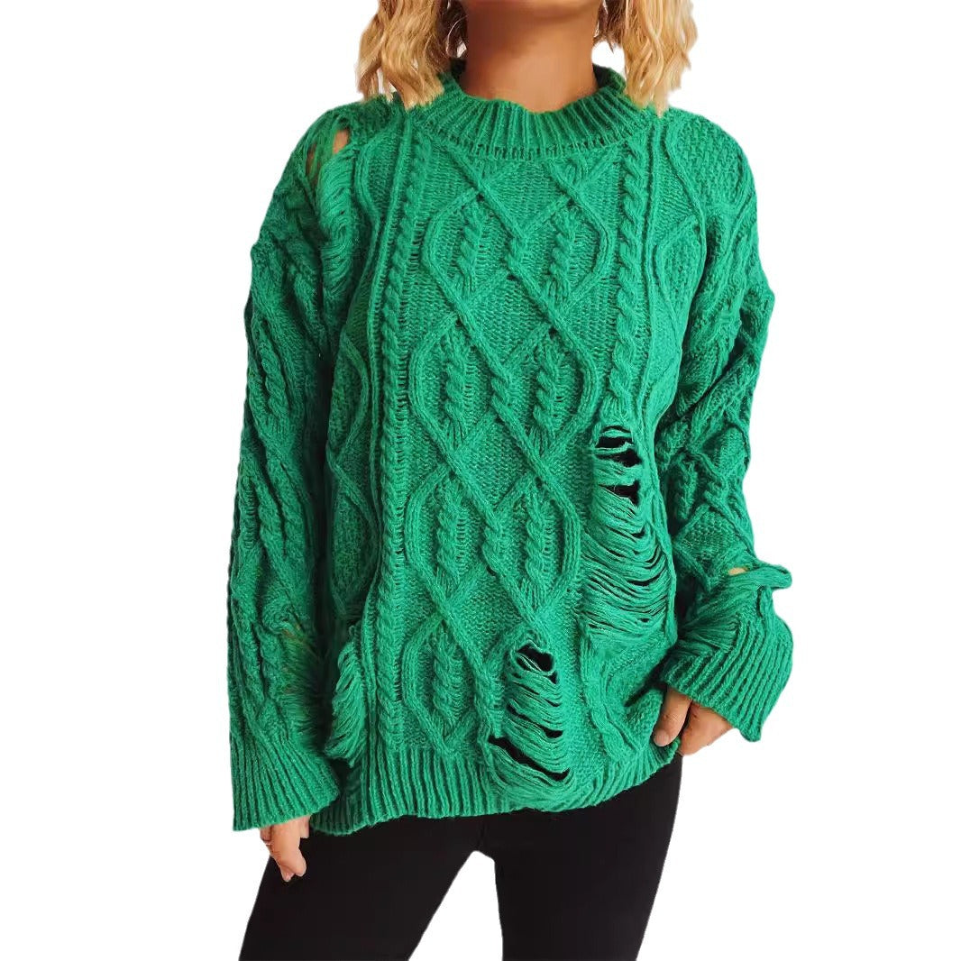 Pull en grosse maille pour femmes avec un motif de torsade unique et des détails effilochés Chic und Stil