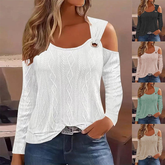 Dames pull tricot moderne avec design d'épaule ouverte et anneau décoratif Chic und Stil