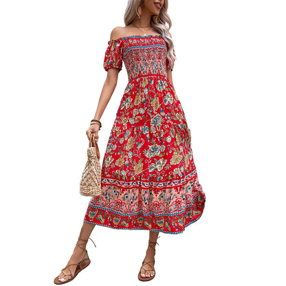 Femme Off-Shoulder Bohémien Maxi Robe Chic und Stil
