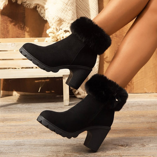 Dames élégantes bottines avec col en peluche Chic und Stil