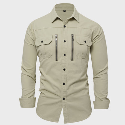 Chemise en coton pour hommes avec fermeture éclair et poches poitrine Chic und Stil