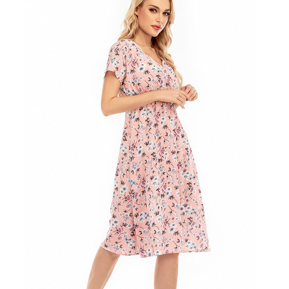 Robe maxi pour femmes avec des motifs floraux et une taille élastique Chic und Stil