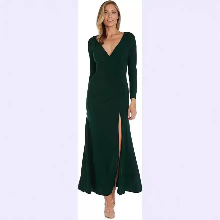 Robe maxi élégante pour femmes avec décolleté en V profond et fente latérale Chic und Stil