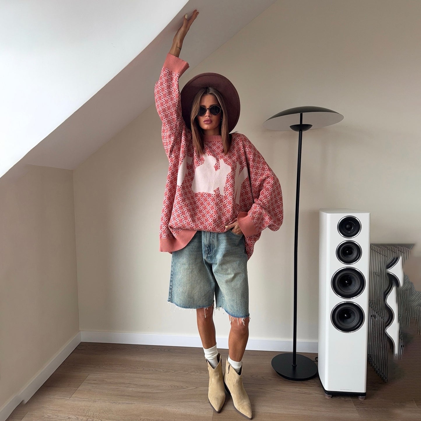 Pull en tricot surdimensionné pour femmes avec motif créatif Chic und Stil