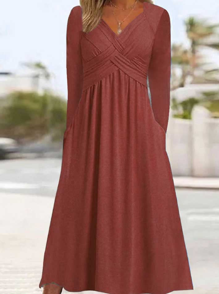 Dames Élégant Robe Maxi avec Effet Drapé et Poches Chic und Stil