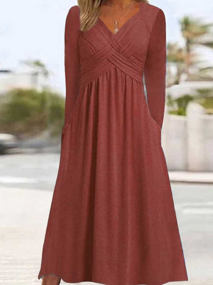 Dames Élégant Robe Maxi avec Effet Drapé et Poches Chic und Stil