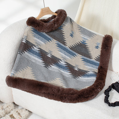 Pull en peluche pour femmes avec garniture en fausse fourrure de haute qualité et motif géométrique Chic und Stil