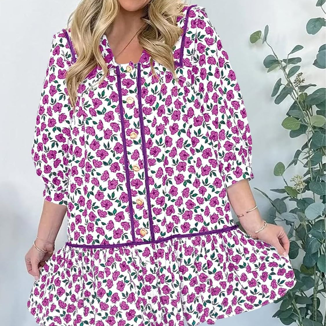 Robe à manches courtes florale pour dames avec poches spacieuses et col romantique Chic und Stil