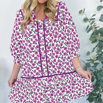 Robe à manches courtes florale pour dames avec poches spacieuses et col romantique Chic und Stil