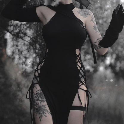 Robe maxi à dos nu pour femmes avec fente latérale et détails en lacet Chic und Stil