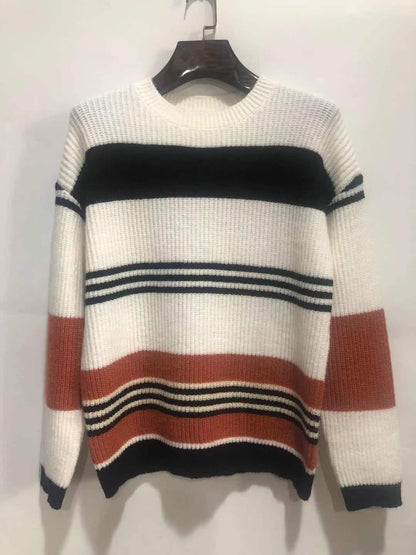 Dames gros pull en tricot avec motif rayé polyvalent Chic und Stil