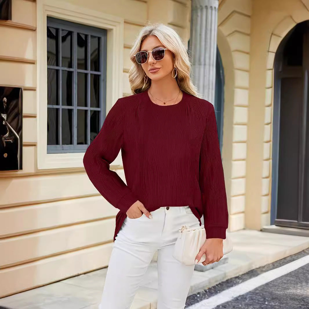 Dames Chemisier Élégant à Manches Longues avec Fine Structure en Côtes et Fentes Latérales à la Mode Chic und Stil