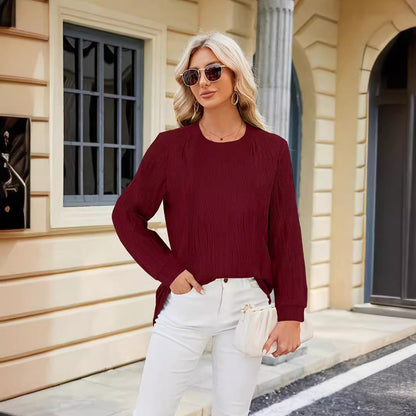 Dames Chemisier Élégant à Manches Longues avec Fine Structure en Côtes et Fentes Latérales à la Mode Chic und Stil