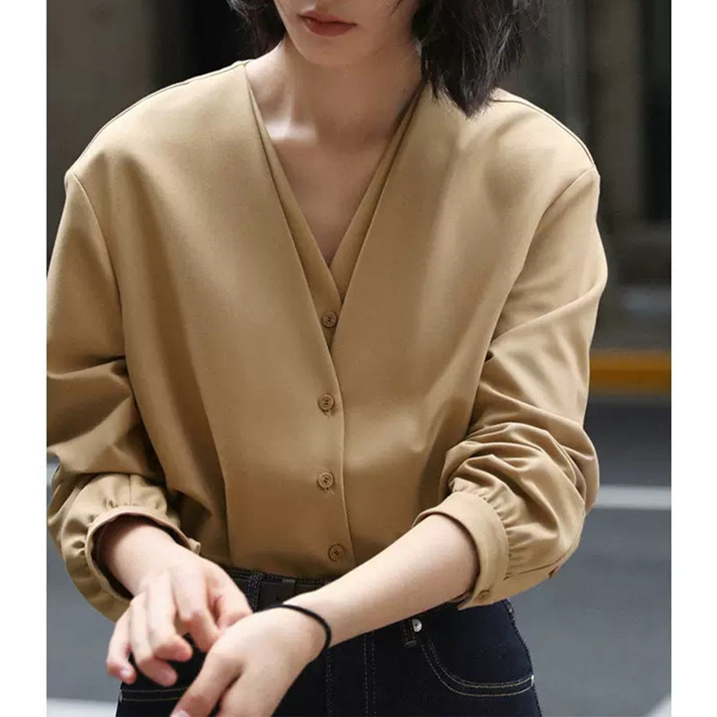 Blouse Femme Boutonnée à Col V avec Manches Plissées Chic und Stil