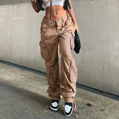 Women's cargo pants with practical zippered pockets and a relaxed fit. Chic and stylish.